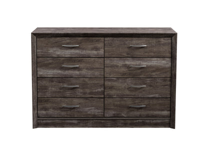 Modern 8-drawer dresser in white and natural wood finish with sleek metal handles, featuring a minimalist design ideal for bedroom storage and organization.