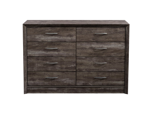 Modern 8-drawer dresser in white and natural wood finish with sleek metal handles, featuring a minimalist design ideal for bedroom storage and organization.