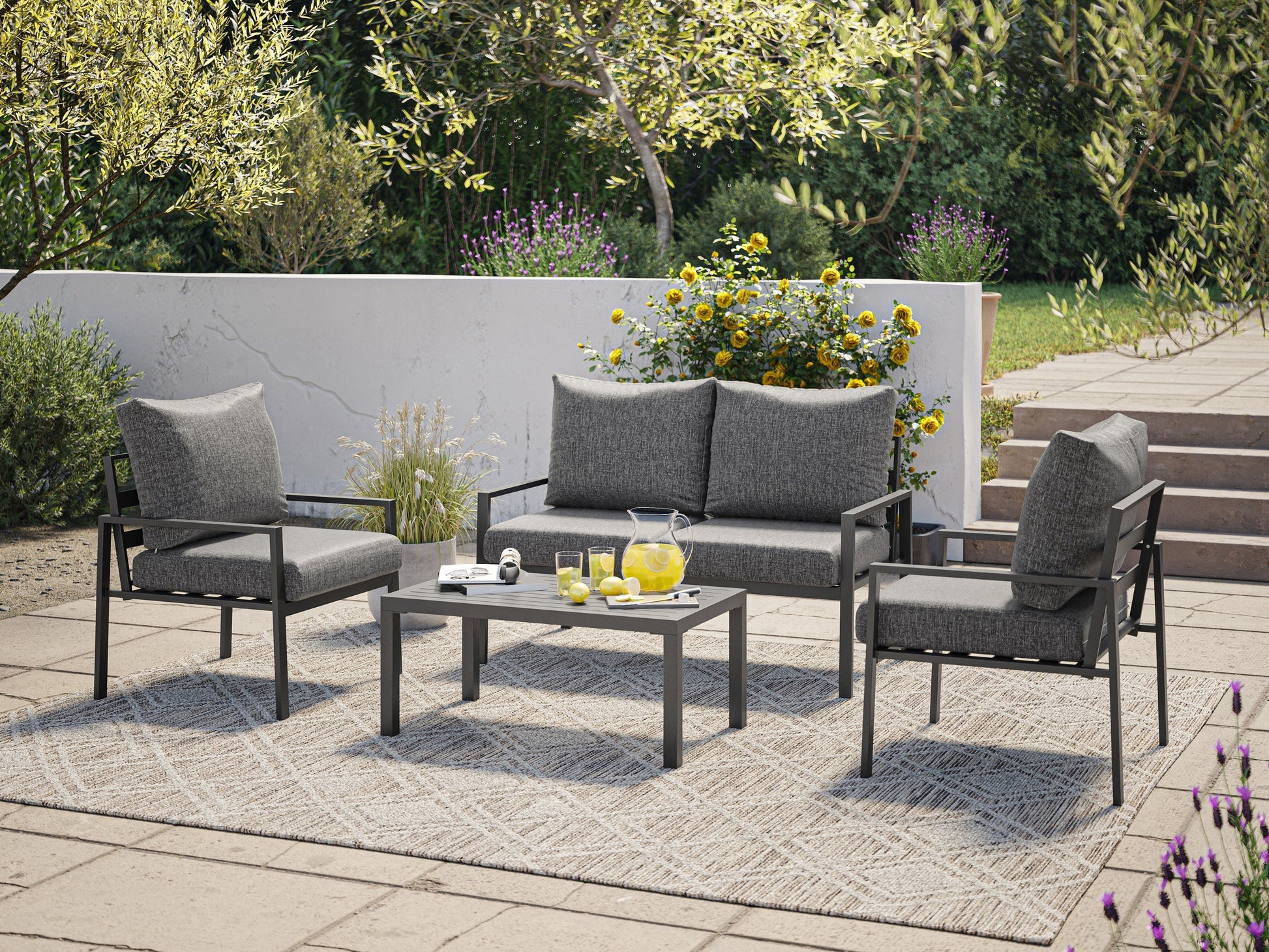 Grey Deluxe 4-Piece Patio Set – CorLiving Furniture
