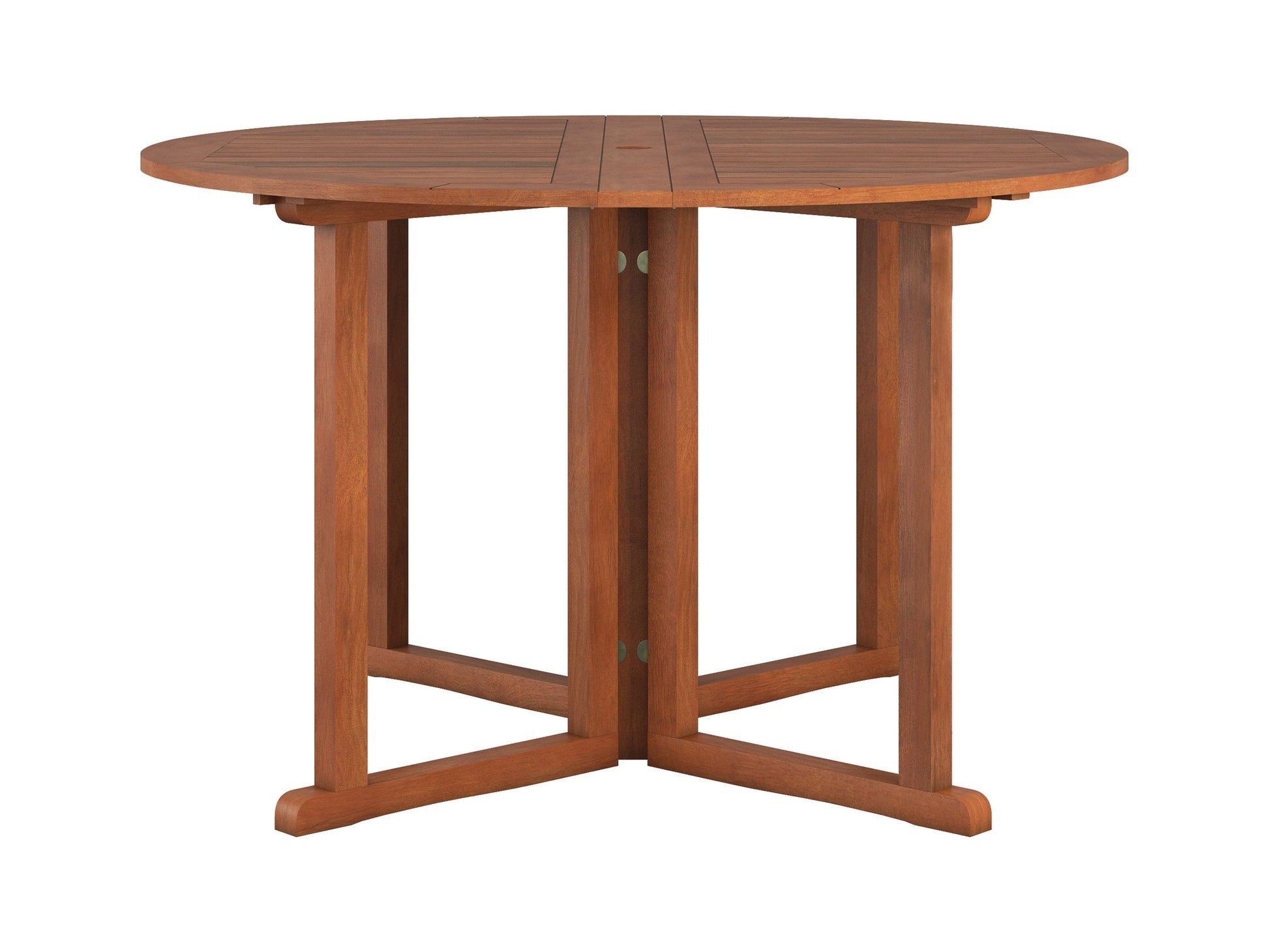 Brown outdoor drop leaf patio table with a wooden finish and foldable design for small spaces.
