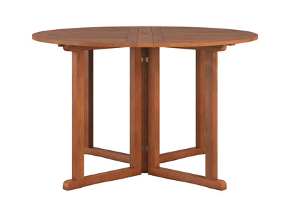 Brown outdoor drop leaf patio table with a wooden finish and foldable design for small spaces.