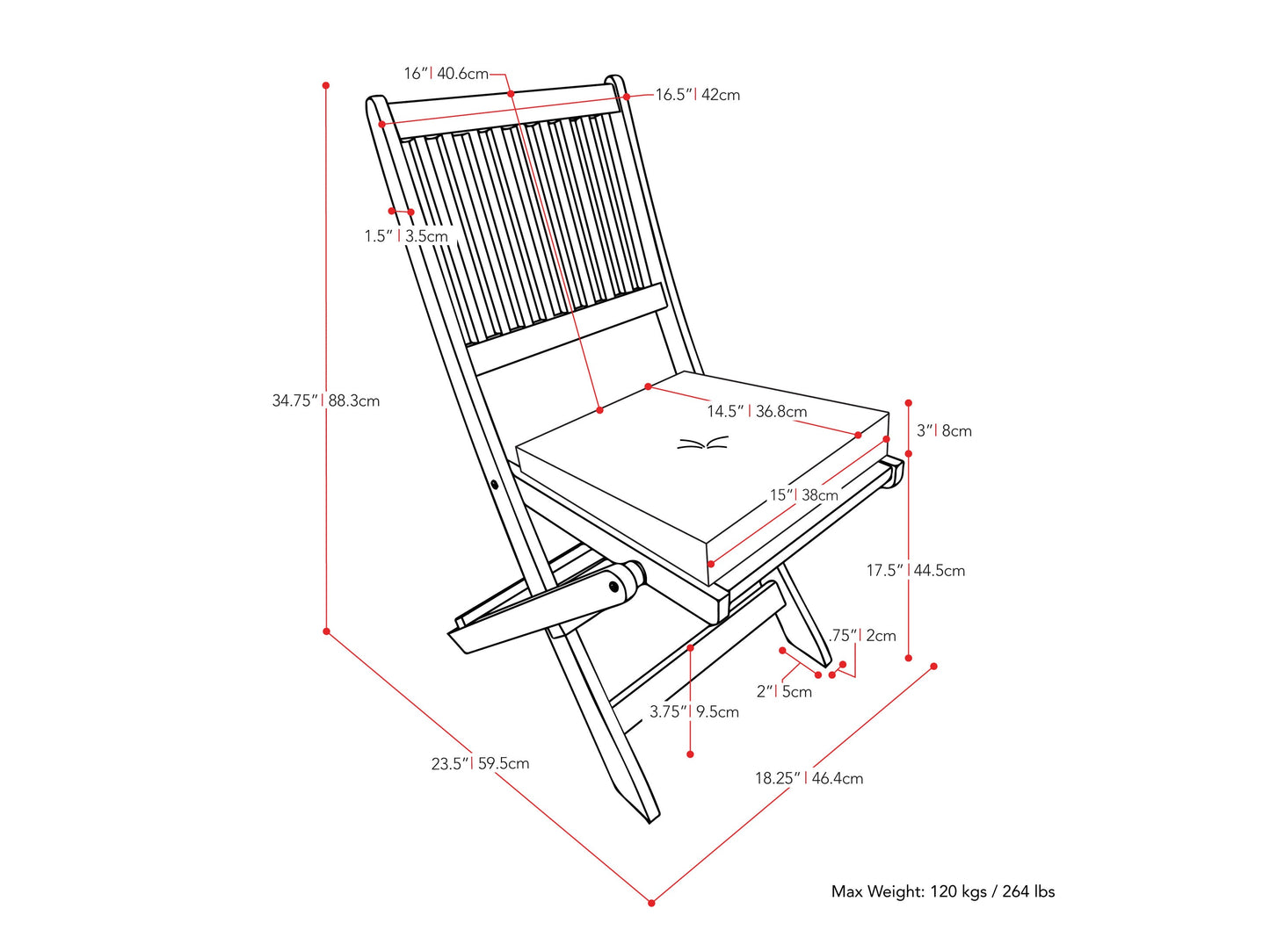 Washed white outdoor wood folding chairs, set of 2, patio furniture with slatted back and seat.