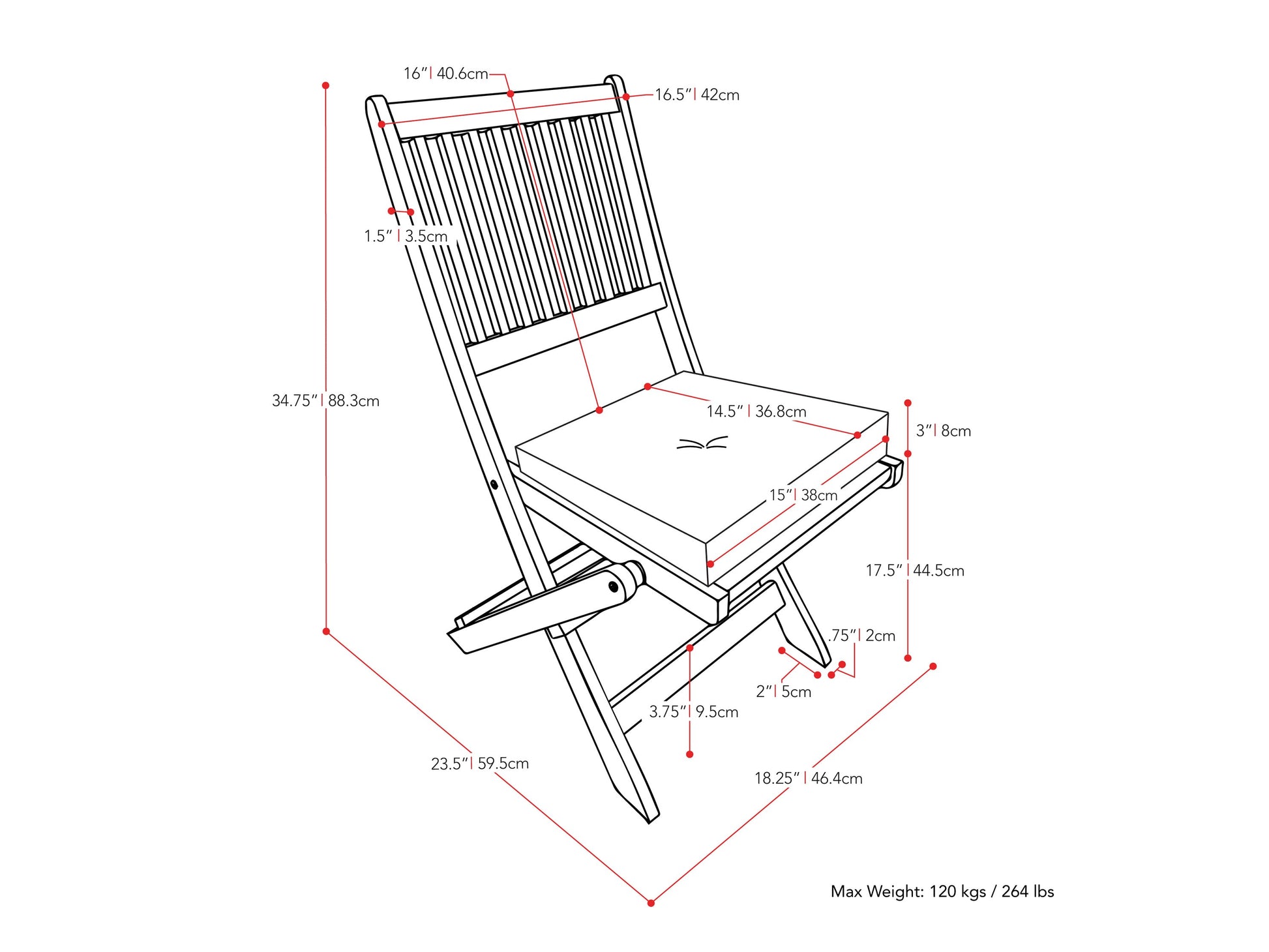 Washed white outdoor wood folding chairs, set of 2, patio furniture with slatted back and seat.