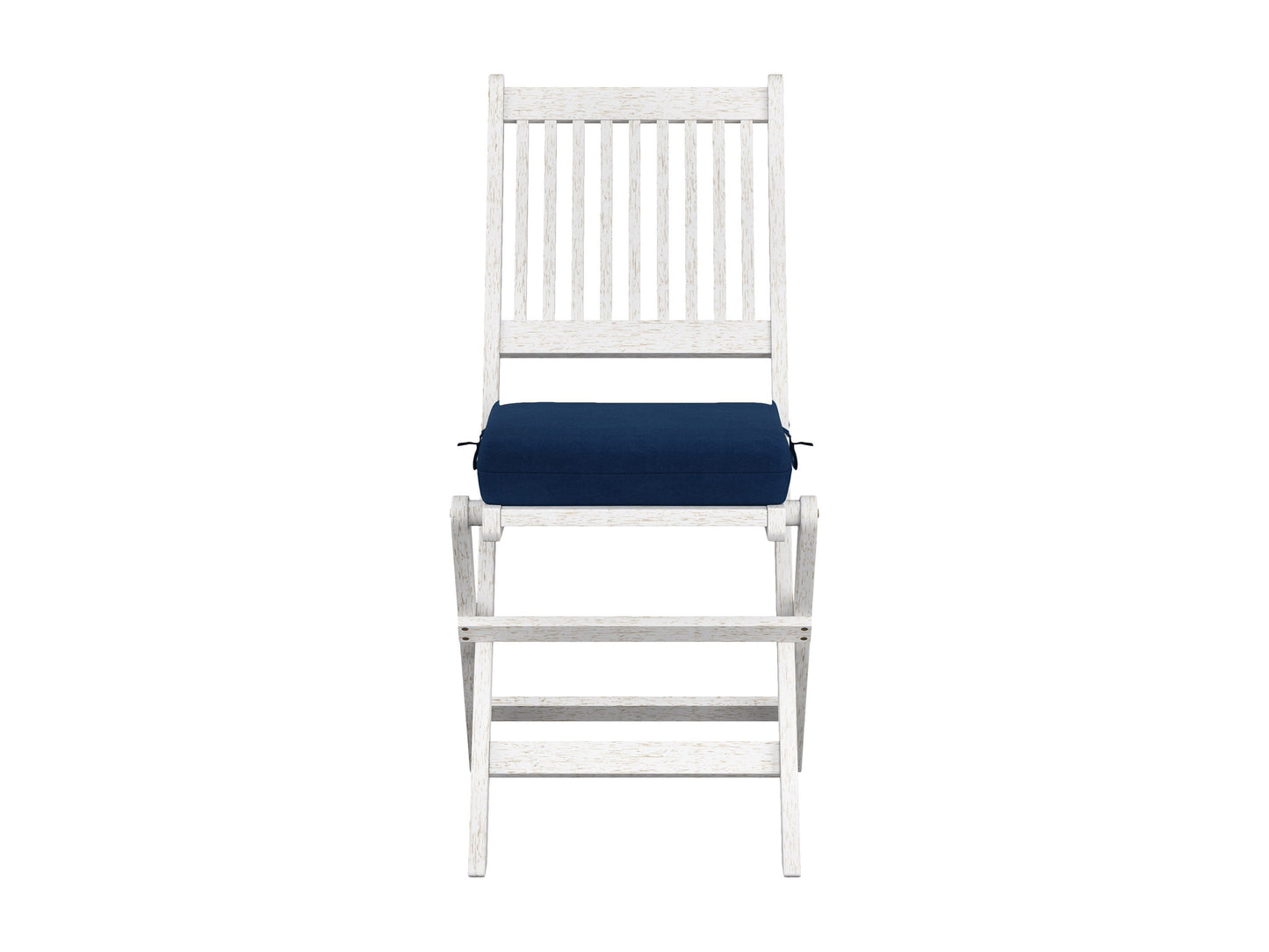 Washed white outdoor wood folding chairs, set of 2, with slatted seats and backs, perfect for patio or garden use.