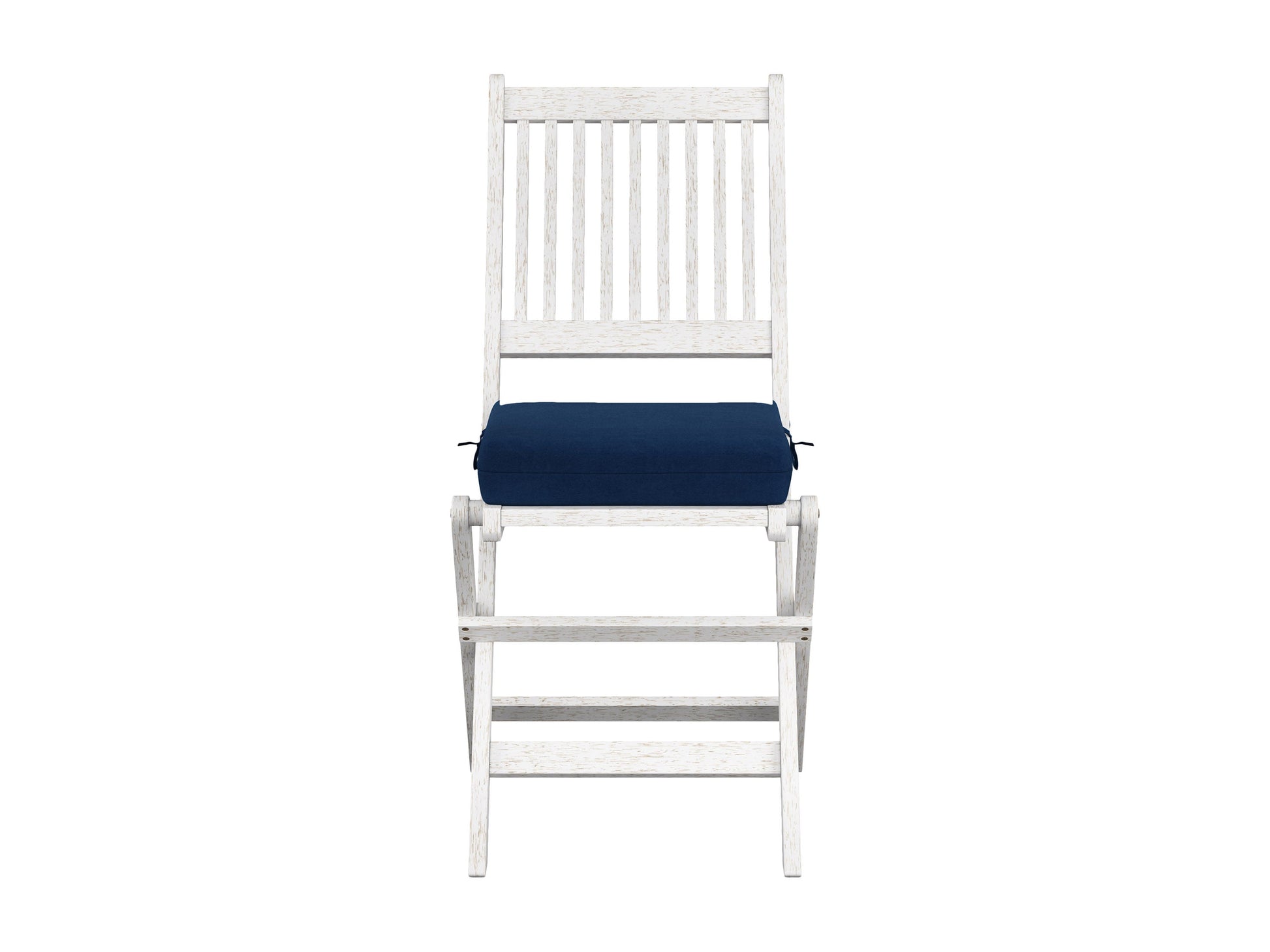 Washed white outdoor wood folding chairs, set of 2, with slatted seats and backs, perfect for patio or garden use.