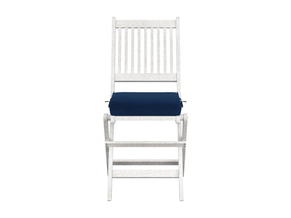 Washed white outdoor wood folding chairs, set of 2, with slatted seats and backs, perfect for patio or garden use.