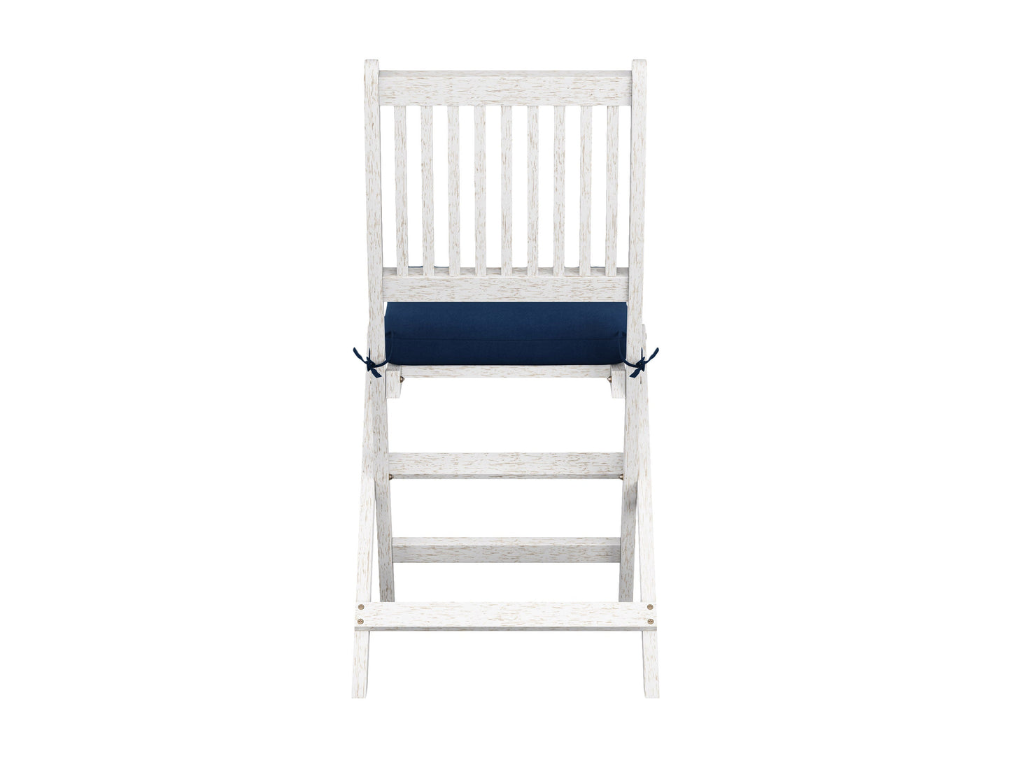 Washed white outdoor wood folding chairs, set of 2, with slatted backs and seats, perfect for patio or garden use.