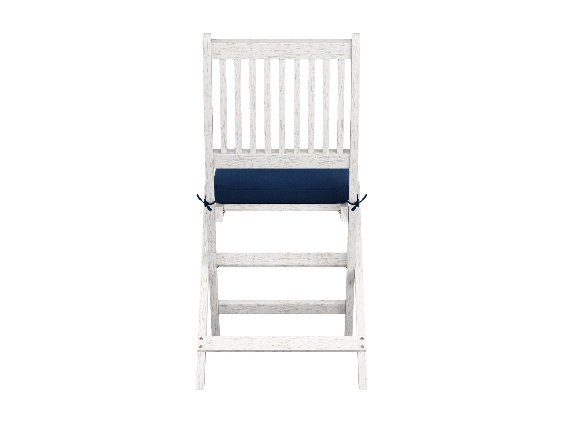 Washed white outdoor wood folding chairs, set of 2, with slatted backs and seats, perfect for patio or garden use.