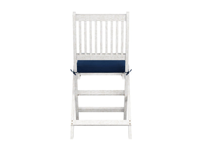 Washed white outdoor wood folding chairs, set of 2, with slatted backs and seats, perfect for patio or garden use.