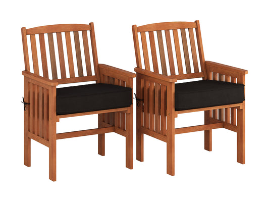 Brown wooden patio armchair set of 2 with slatted back and seat, durable and stylish outdoor furniture.