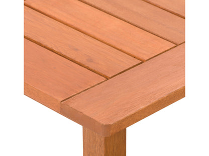 Brown wooden patio conversation set, 4-piece with cushioned seats, outdoor furniture for garden or deck.