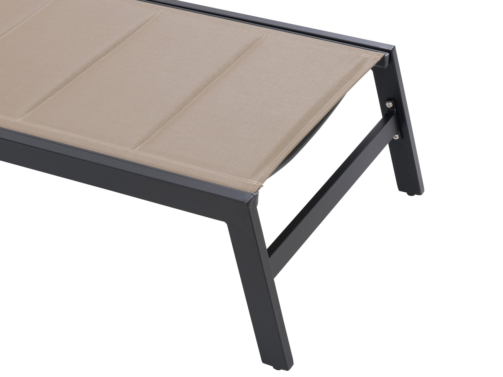 Taupe reclining patio lounge chair with cushion, ergonomic design, and weather-resistant materials.