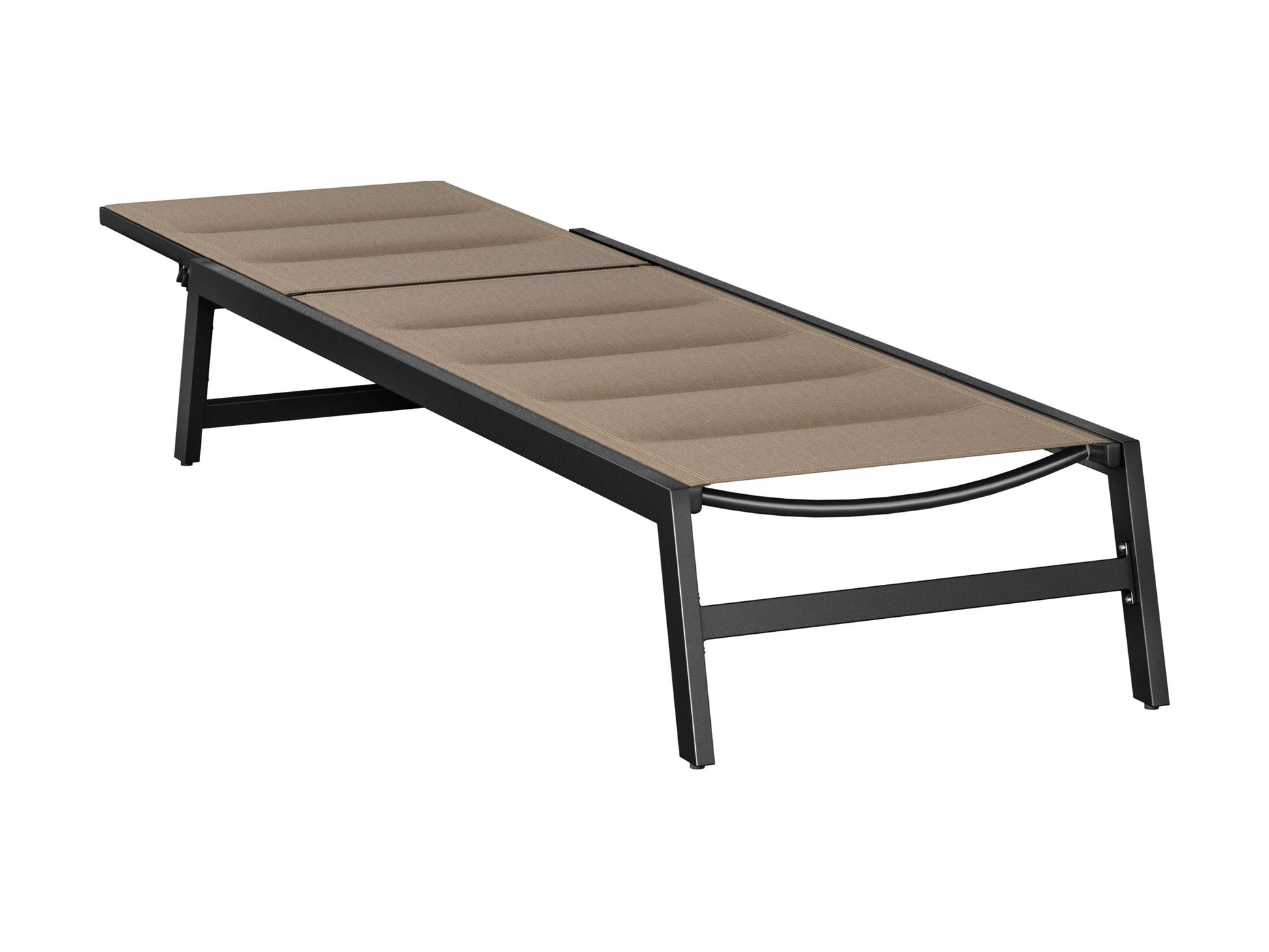 Taupe reclining patio lounge chair with cushion, weather-resistant wicker, and adjustable backrest for outdoor relaxation.