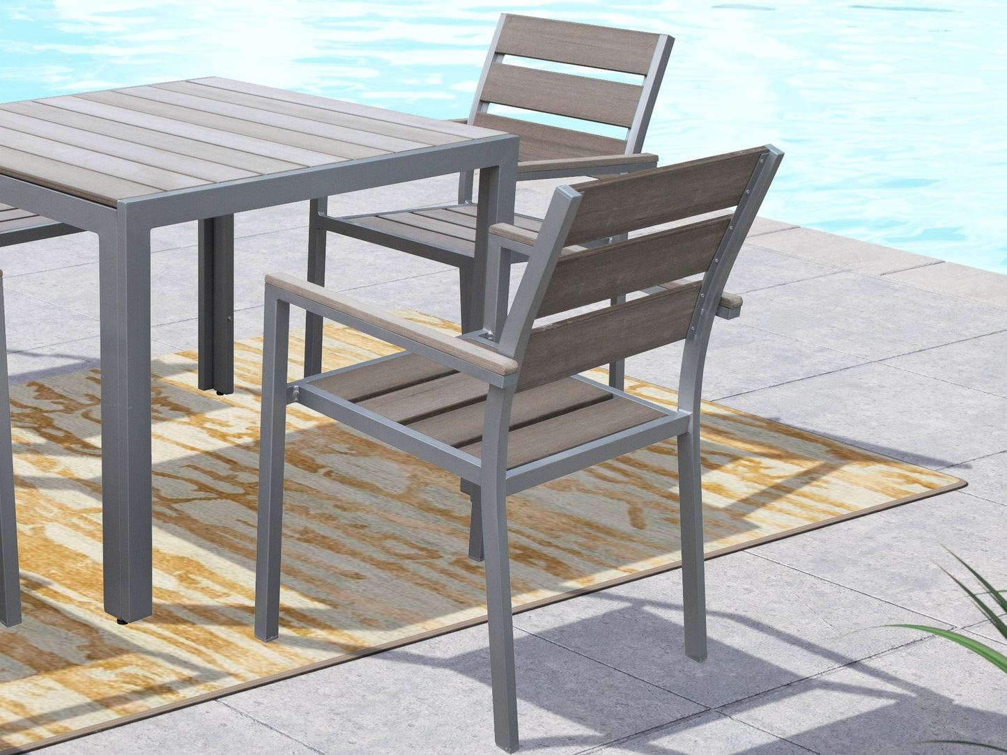 Grey patio dining chairs set of 2 with cushioned seats, aluminum frame, and weather-resistant fabric.