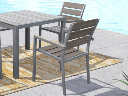 Grey patio dining chairs set of 2 with cushioned seats, aluminum frame, and weather-resistant fabric.
