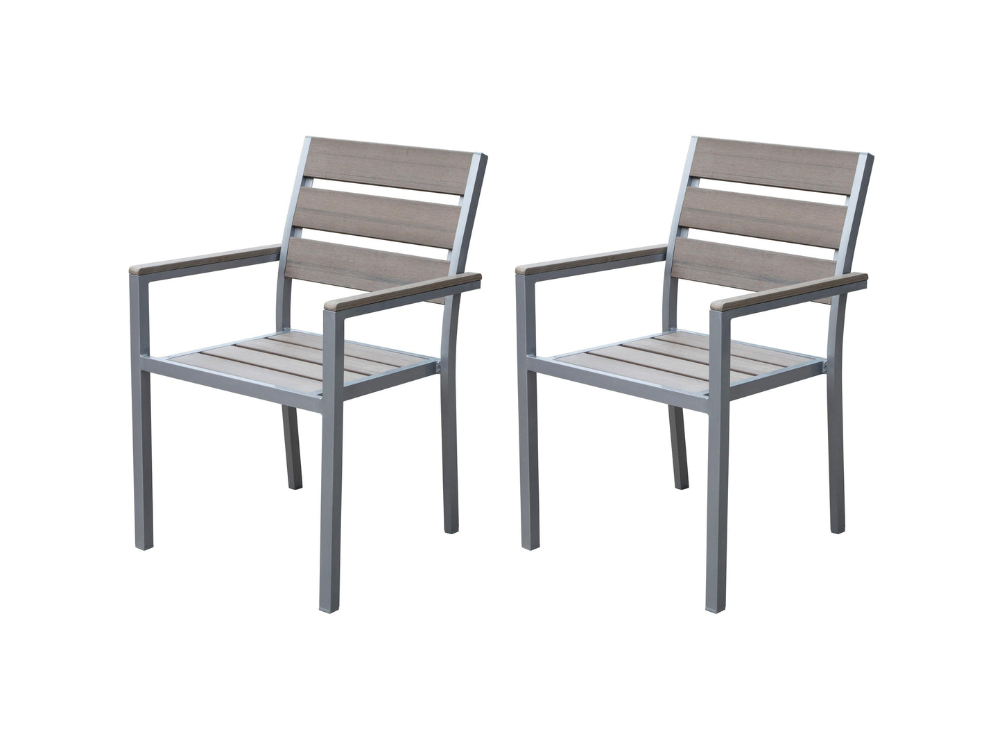 Grey patio dining chairs set of 2, featuring durable fabric, sleek metal frame, and contemporary design.