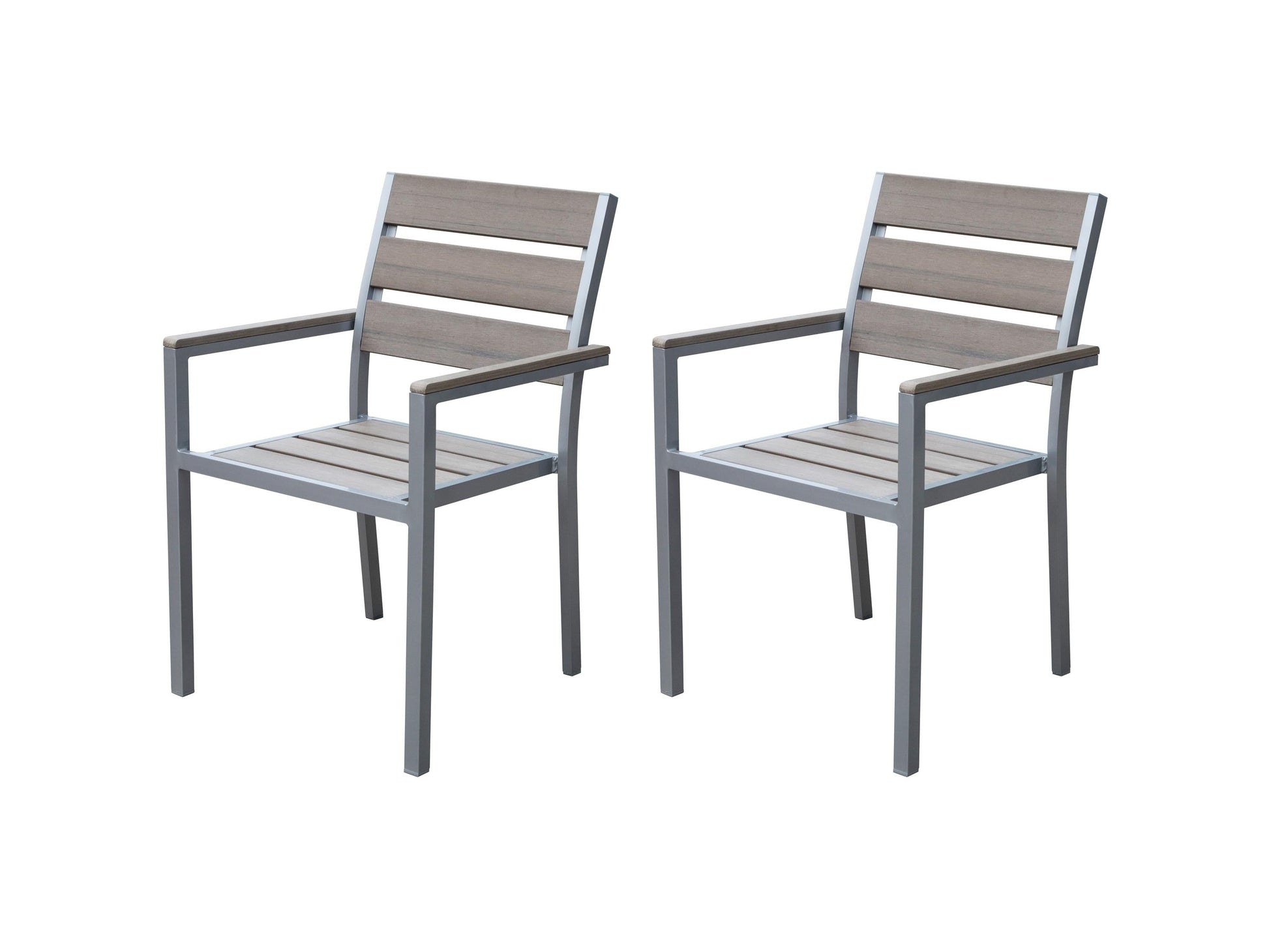 Grey patio dining chairs set of 2, featuring durable fabric, sleek metal frame, and contemporary design.