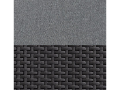 Black and grey outdoor wicker sectional set, 6-piece, with cushions and a modern design for patio or garden.