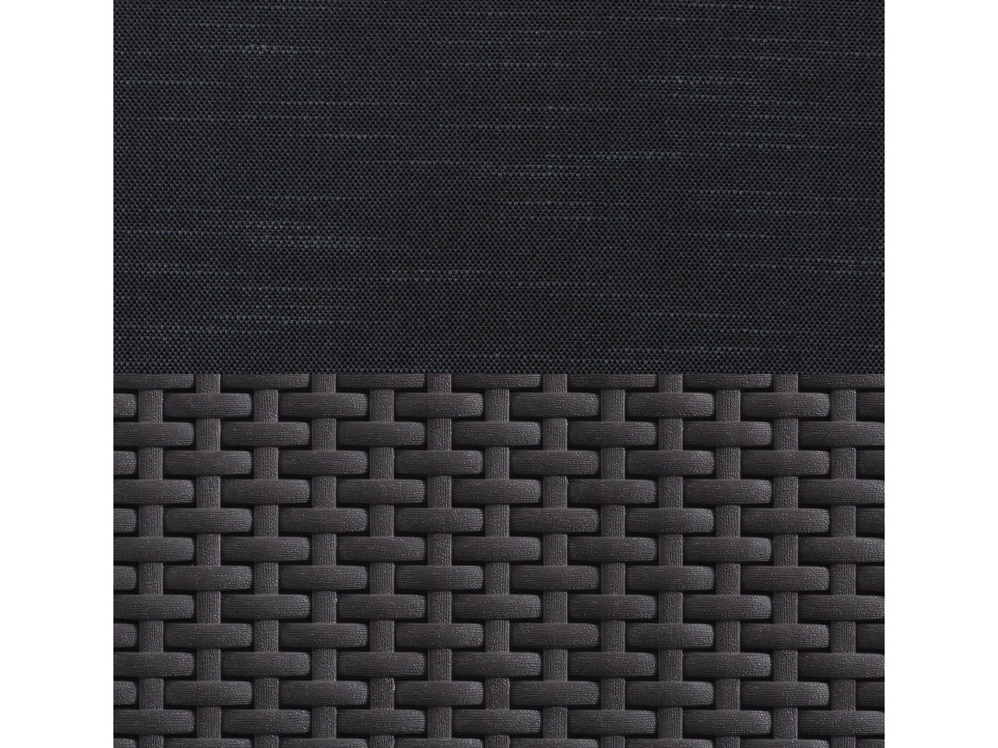 Black outdoor wicker sectional set, 6-piece, with cushions, patio furniture, modern design, weather-resistant.