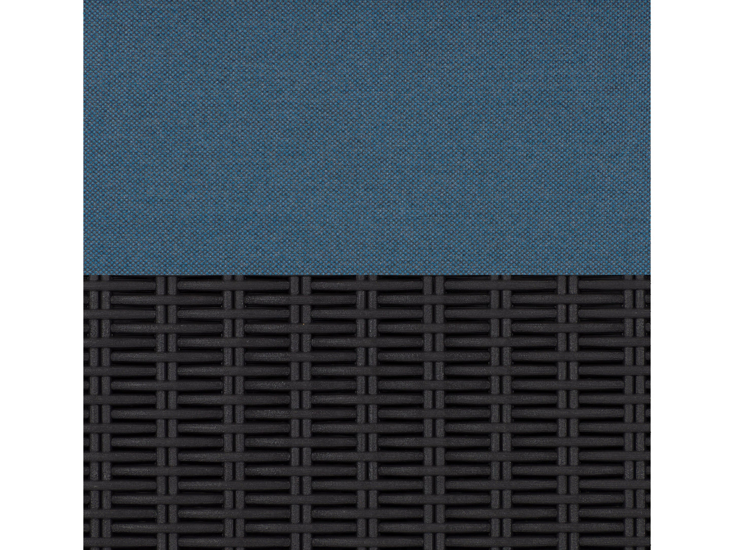 Black and blue patio recliner and ottoman set, 5-piece, with cushioned seats and modern design.