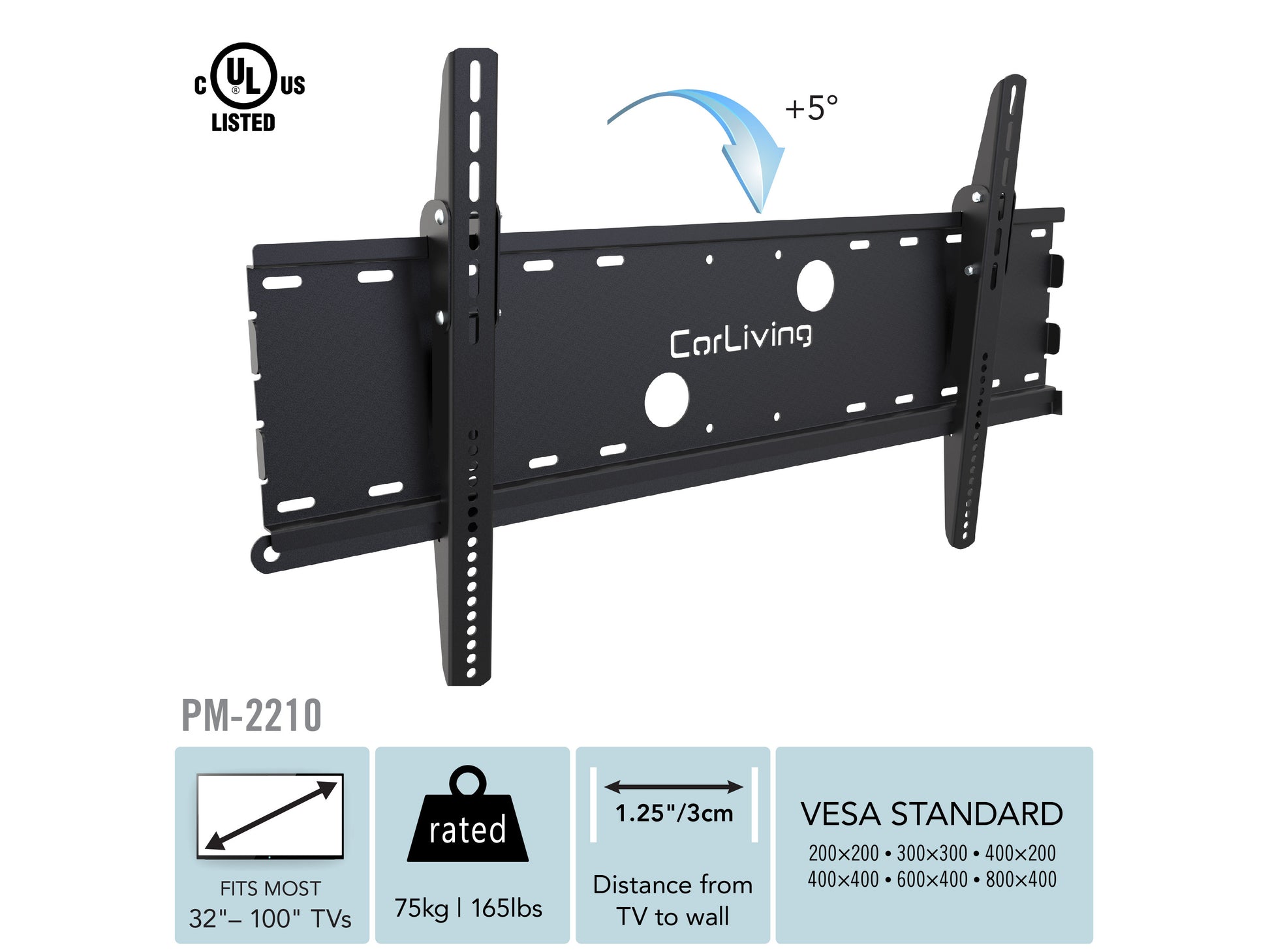 Fixed TV wall mount for 40" - 100" TVs, black steel construction, supports flat-screen TVs, sturdy and sleek design, easy installation, ideal for living rooms or home theaters, space-saving solution.