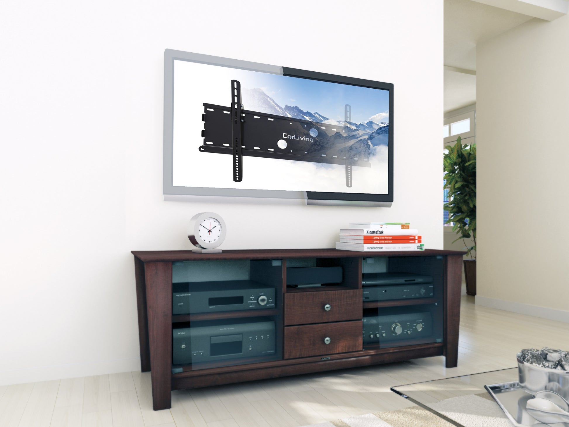 Fixed TV wall mount for 40" - 100" TVs, sleek black finish, durable steel construction, low-profile design, supports large flat-screen TVs, easy installation, ideal for home or office setups.