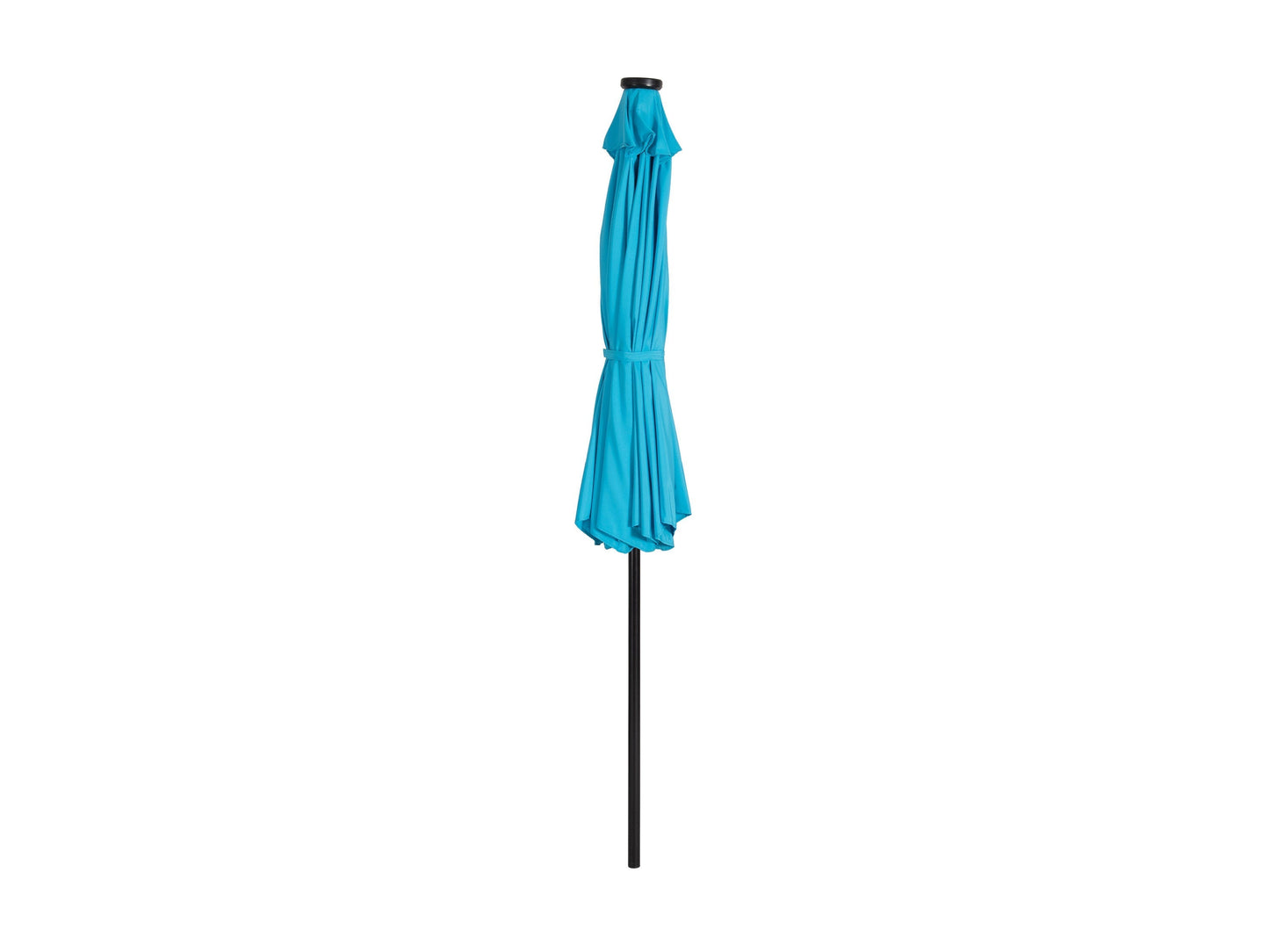 Sky blue 9ft patio umbrella with solar-powered LED lights and tilting mechanism, perfect for outdoor shade.