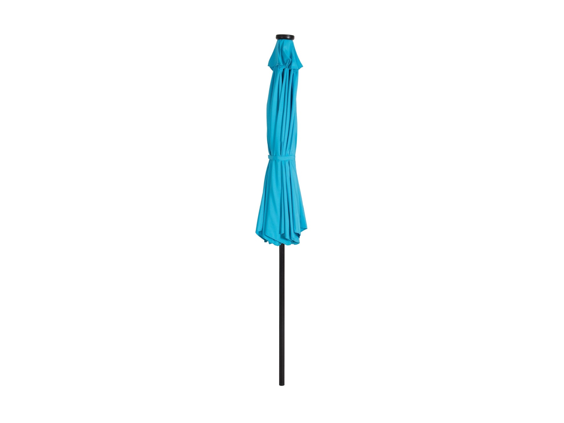 Sky blue 9ft patio umbrella with solar-powered LED lights and tilting mechanism, perfect for outdoor shade.