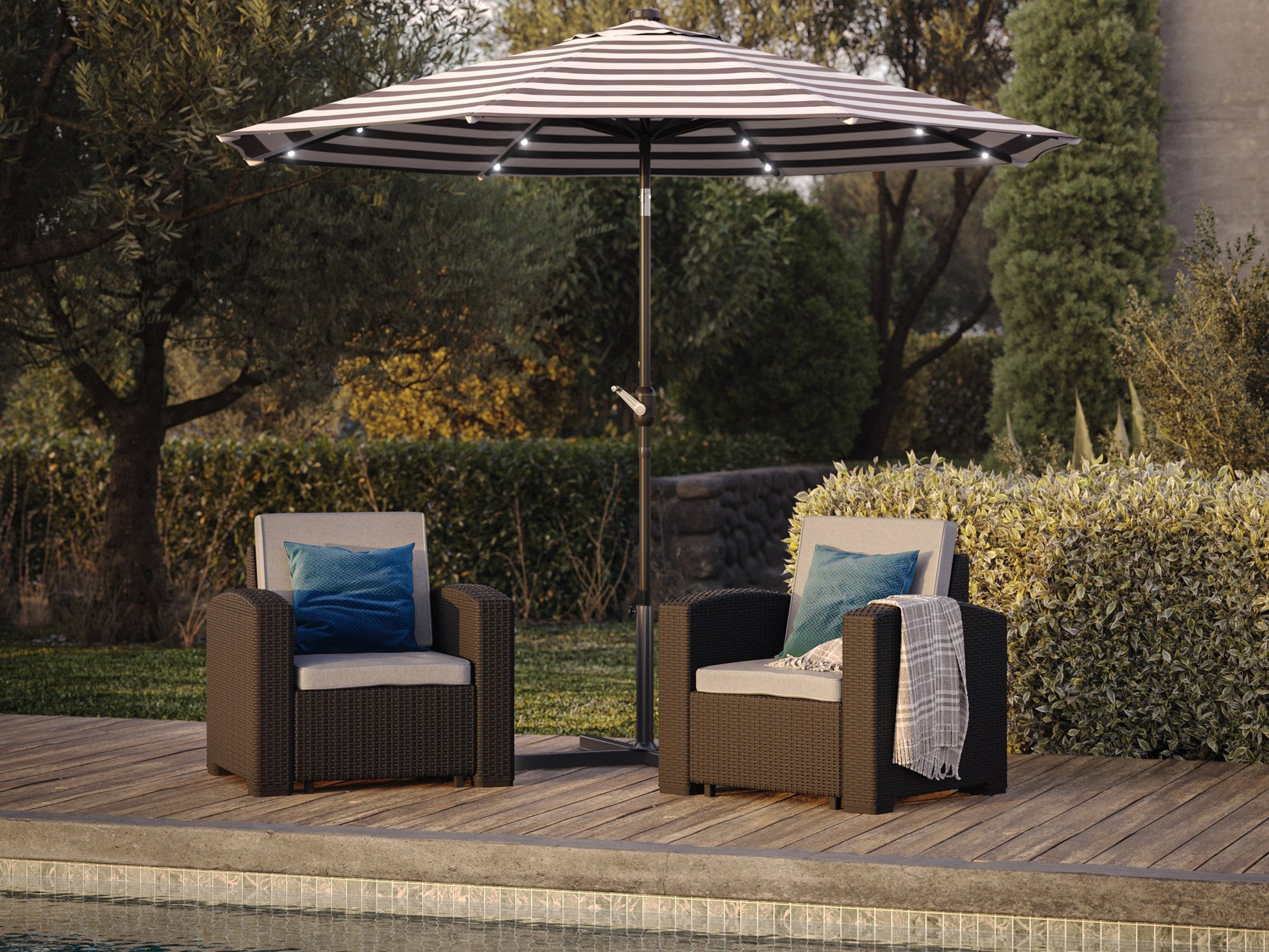 black 9 ft patio umbrella 9ft Striped White And Black Patio Umbrella with Lights