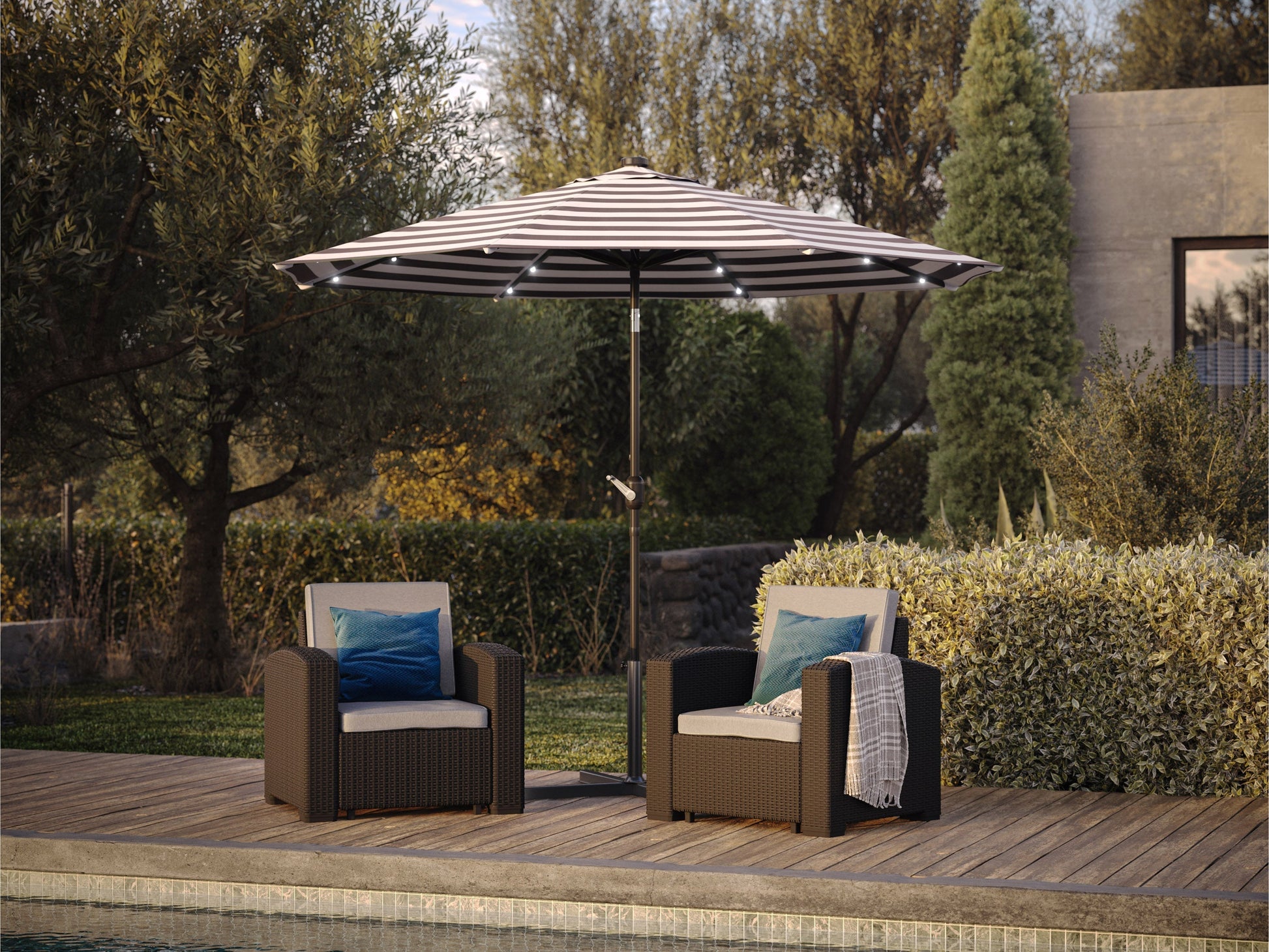 black 9ft patio umbrella 9ft Striped White And Black Patio Umbrella with Lights