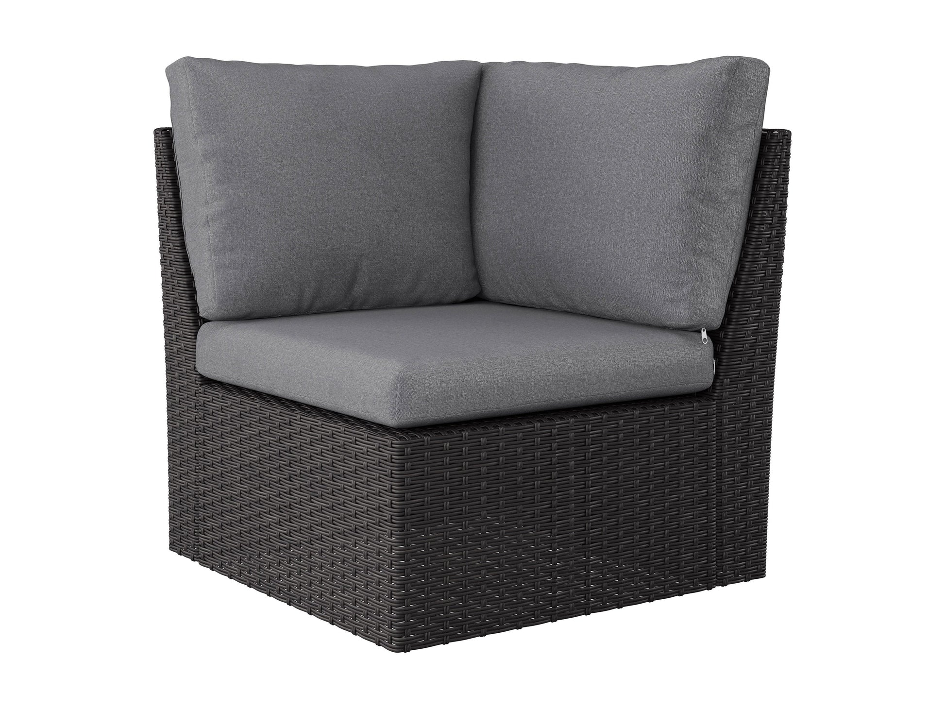Outdoor wicker sectional set, 6-piece grey patio furniture with cushions, durable weather-resistant material.