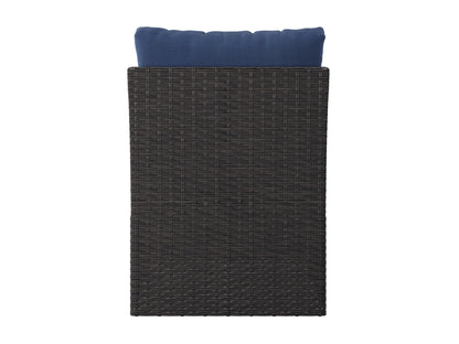 Blue outdoor sectional chair with weather-resistant cushions and sleek metal frame. Perfect for modern patio setups.