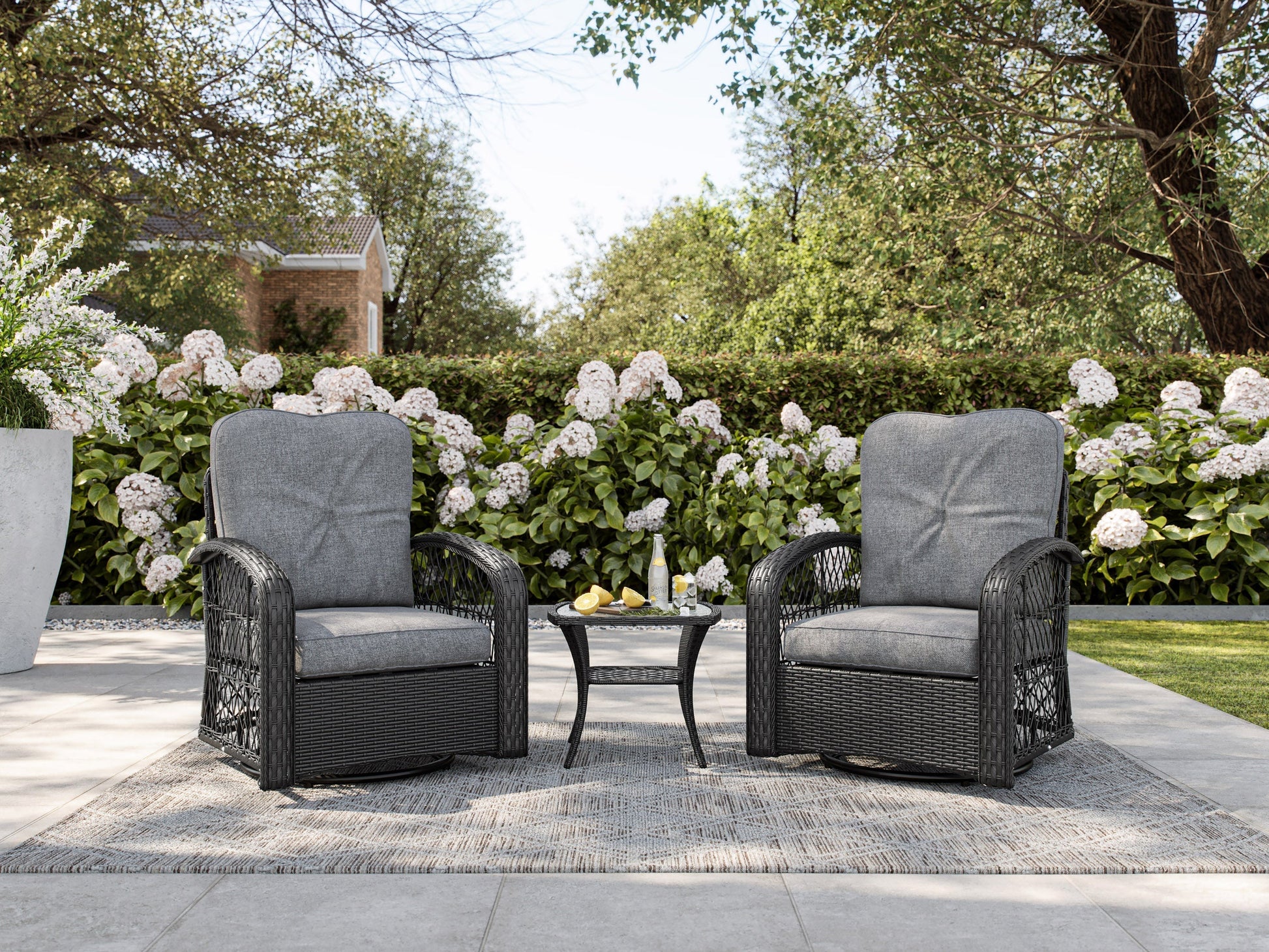 Grey Swivel Patio Chairs Set, 3pc FINAL SALE ITEM – CorLiving