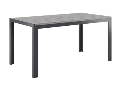 Rectangle outdoor dining table with grey aluminum frame and slatted top, perfect for patios and garden spaces.