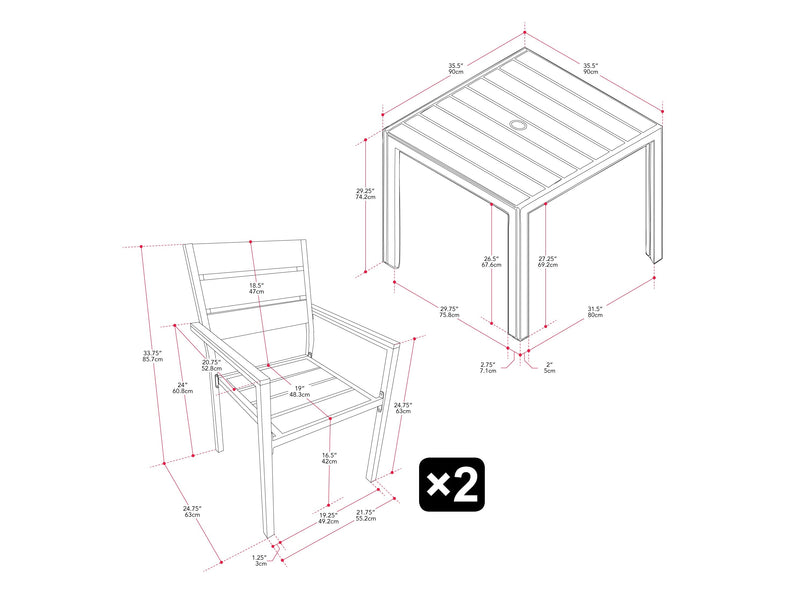 Outdoor Dining Set, 3pc