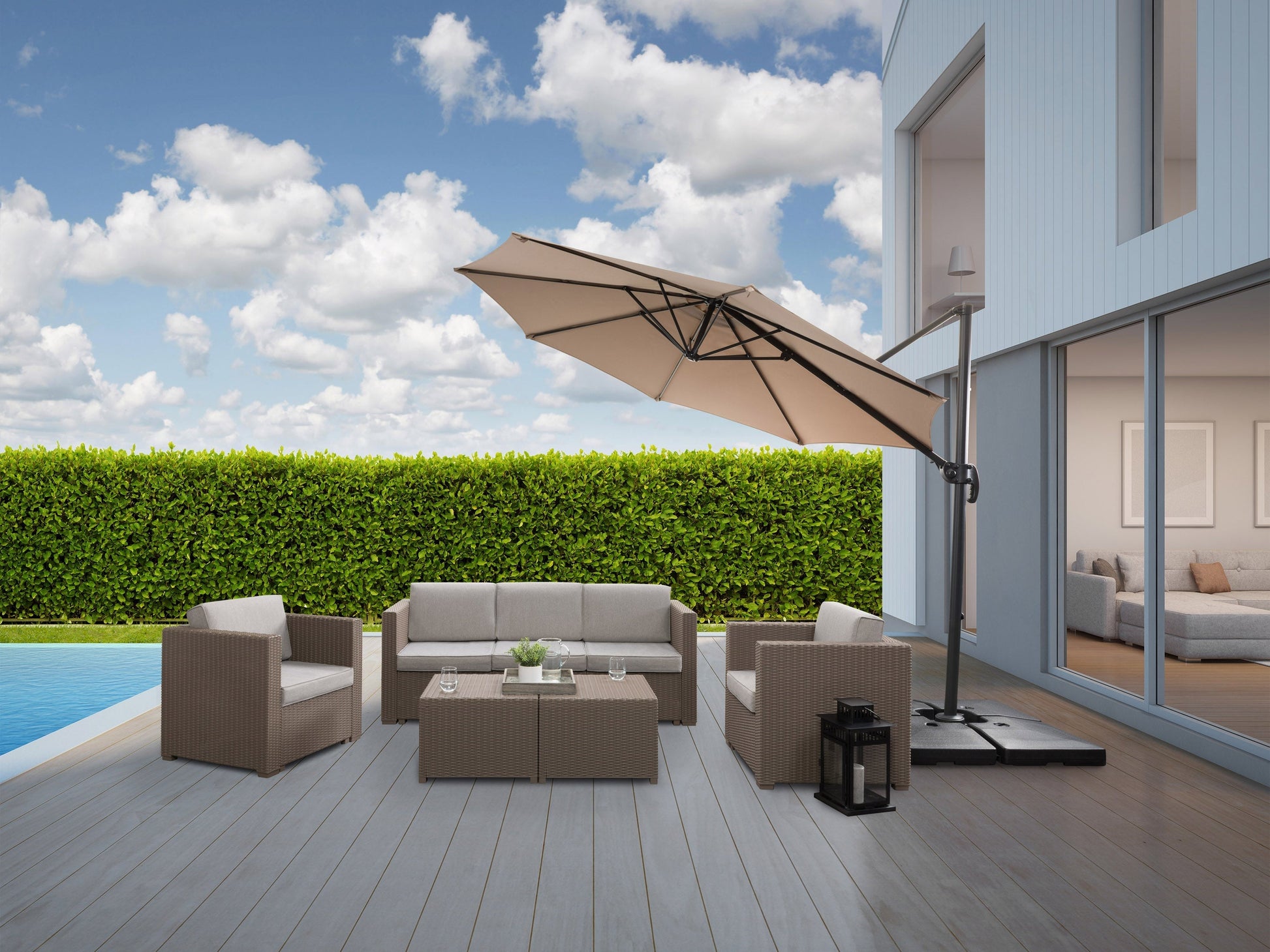 corliving offset patio umbrella Transform your outdoor space 9.5ft Offset Patio Umbrella, 360