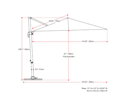 9.5ft Offset Patio Umbrella, 360 Degree - Grey