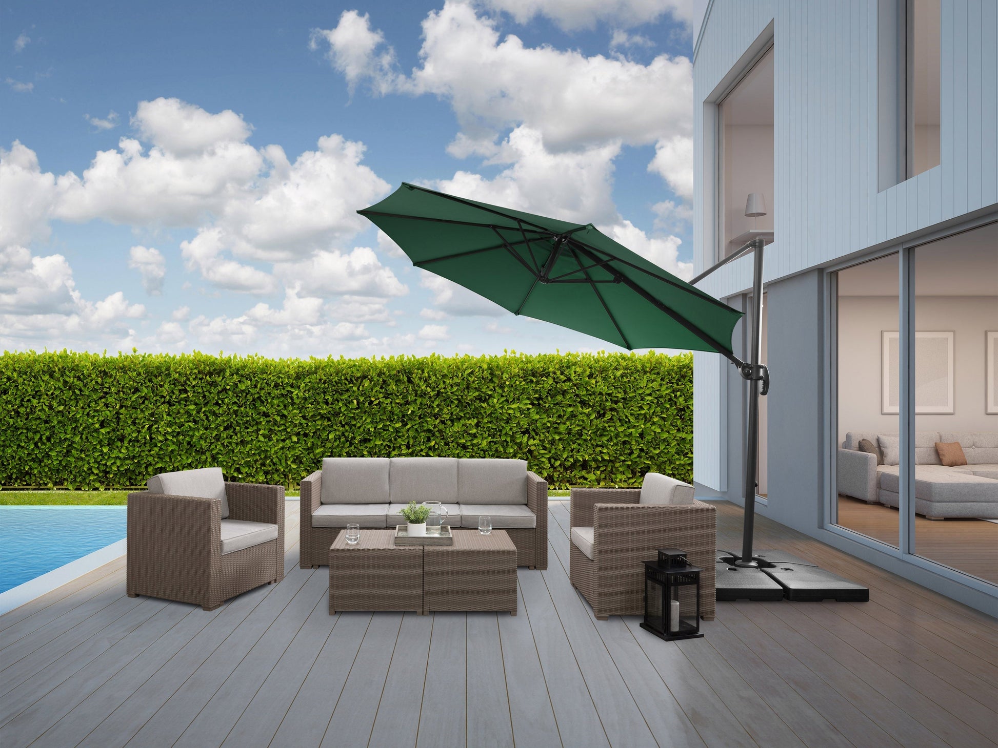 9.5ft Offset Patio Umbrella, 360 Degree - Dark Green - FINAL SALE ITEM