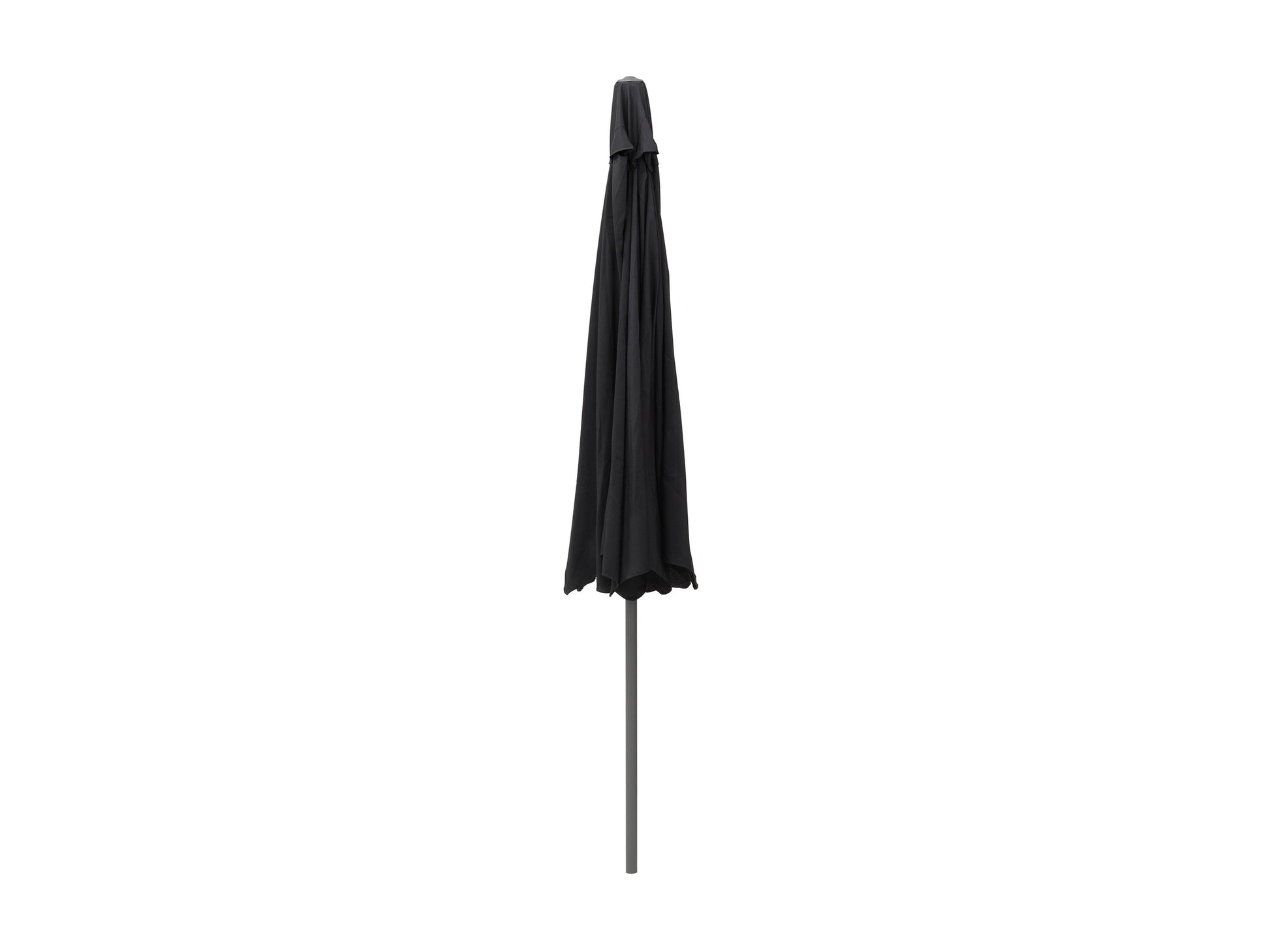 Black 10ft round patio umbrella with tilting feature, sturdy pole, and UV-resistant fabric for outdoor shade.