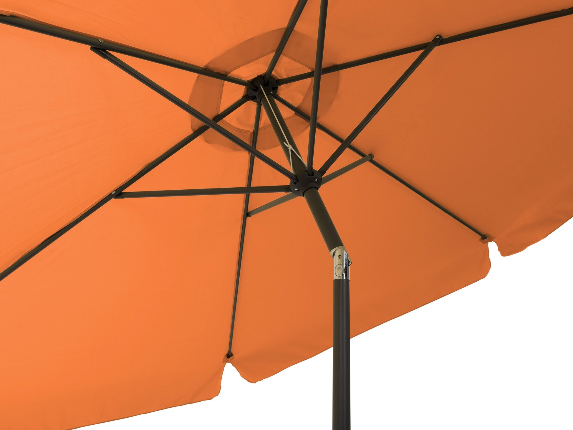 Orange 10ft patio umbrella with tilting feature, round canopy, and sturdy aluminum frame for outdoor use.