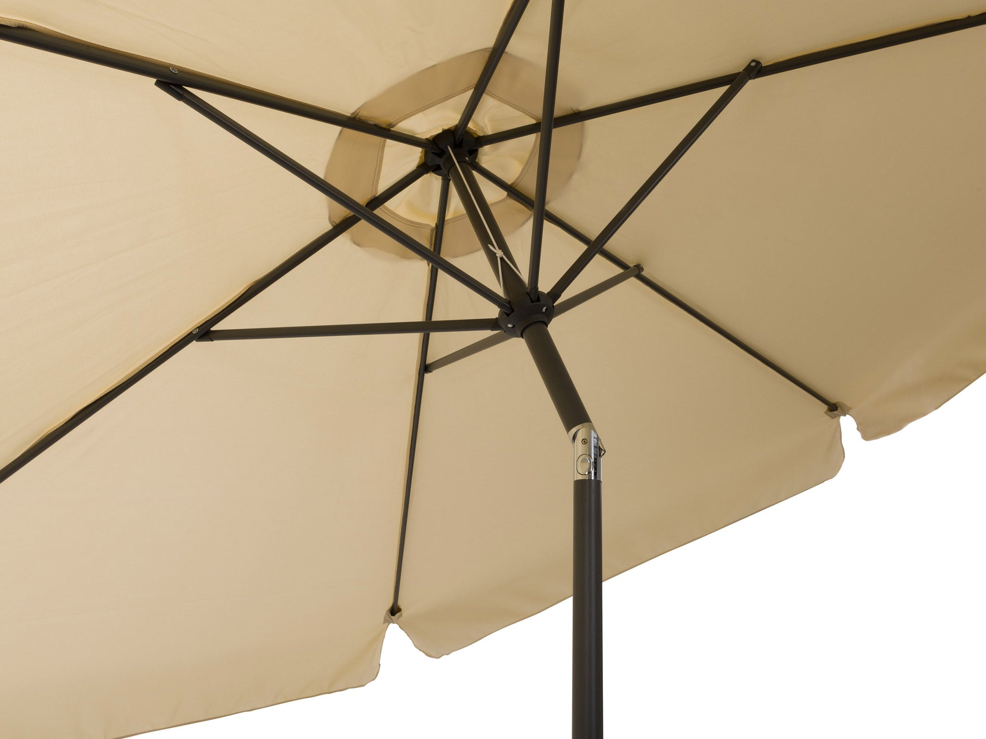 10ft patio umbrella, warm white, round tilting design, UV-resistant fabric, sturdy aluminum pole.