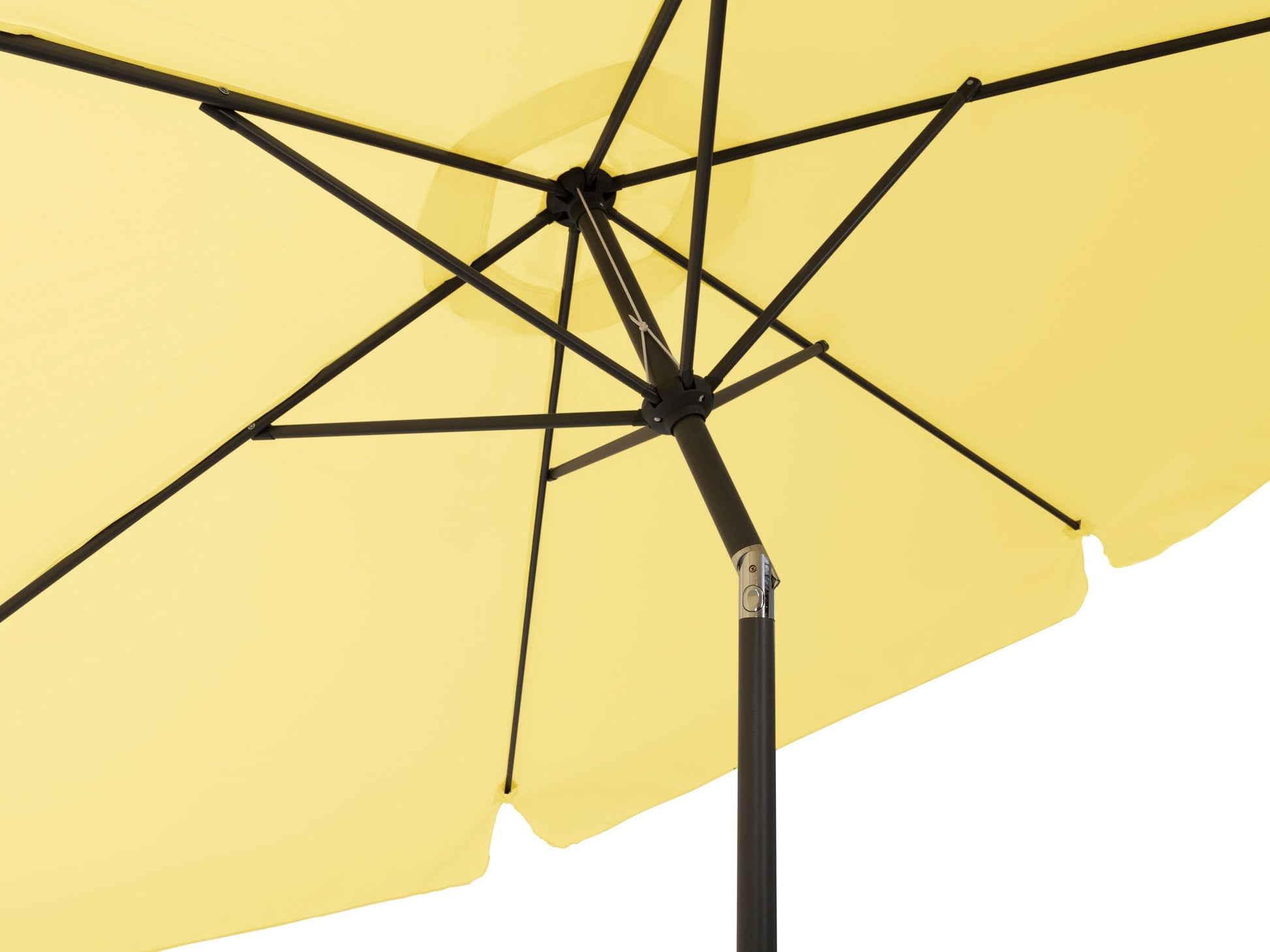 Yellow 10ft round patio umbrella with tilting feature, UV-resistant fabric, and sturdy metal pole for outdoor shade.