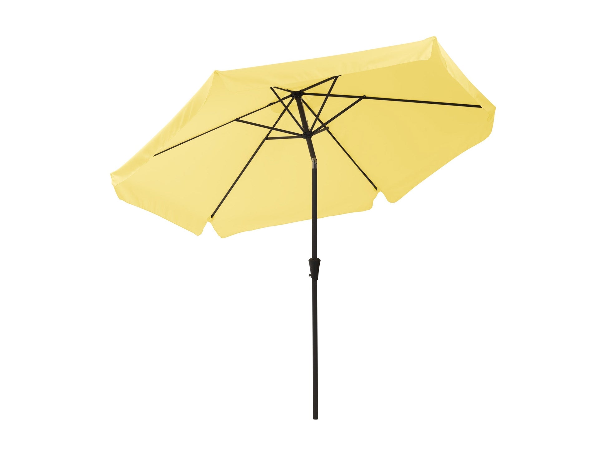 Bright yellow 10ft patio umbrella with round tilting design, sturdy metal frame, perfect for outdoor shade and decor.