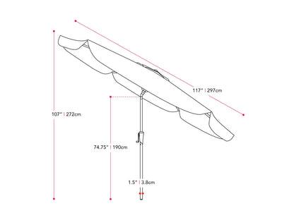 10ft round tilting patio umbrella in taupe and white with UV protection and sturdy aluminum frame.