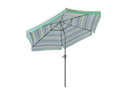 Green and white 10ft patio umbrella with tilting mechanism, round canopy, and sturdy aluminum pole.
