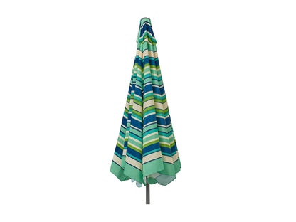 Green and white 10ft round patio umbrella with tilting feature, UV protection, and sturdy metal pole.