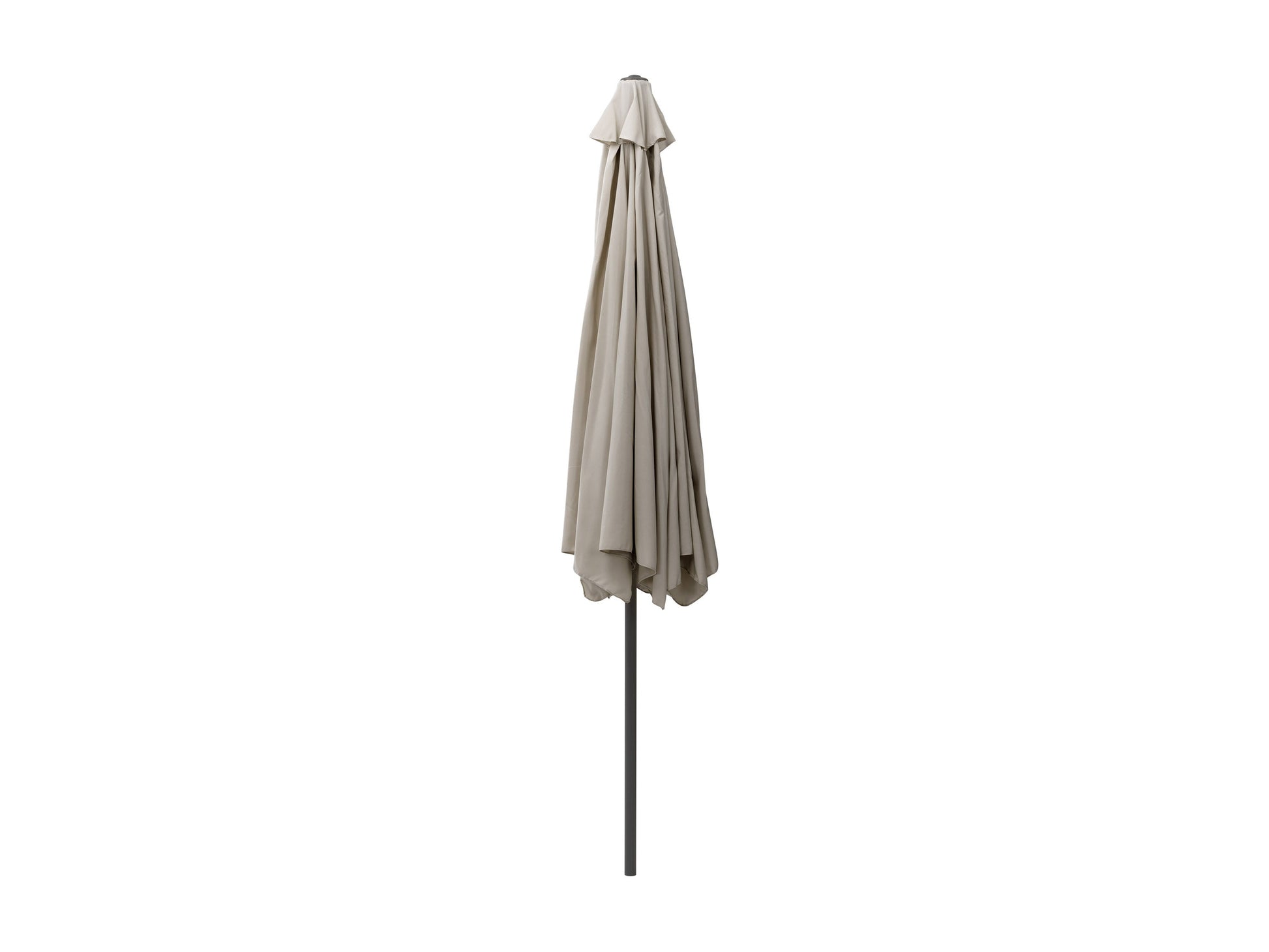 10ft grey patio umbrella with tilt feature, round canopy, and sturdy metal pole for outdoor shade