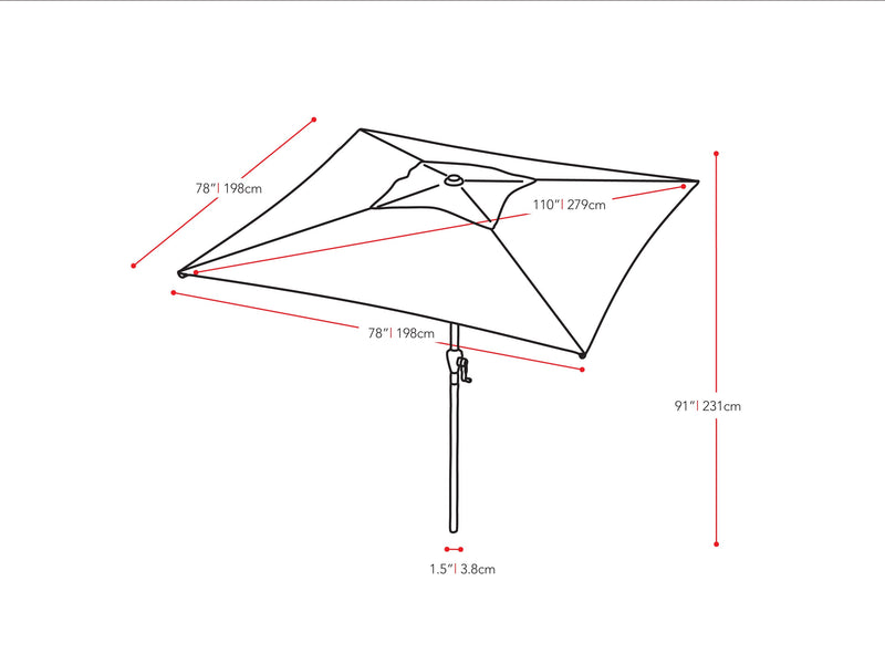 black square patio umbrella, tilting 300 Series measurements diagram CorLiving