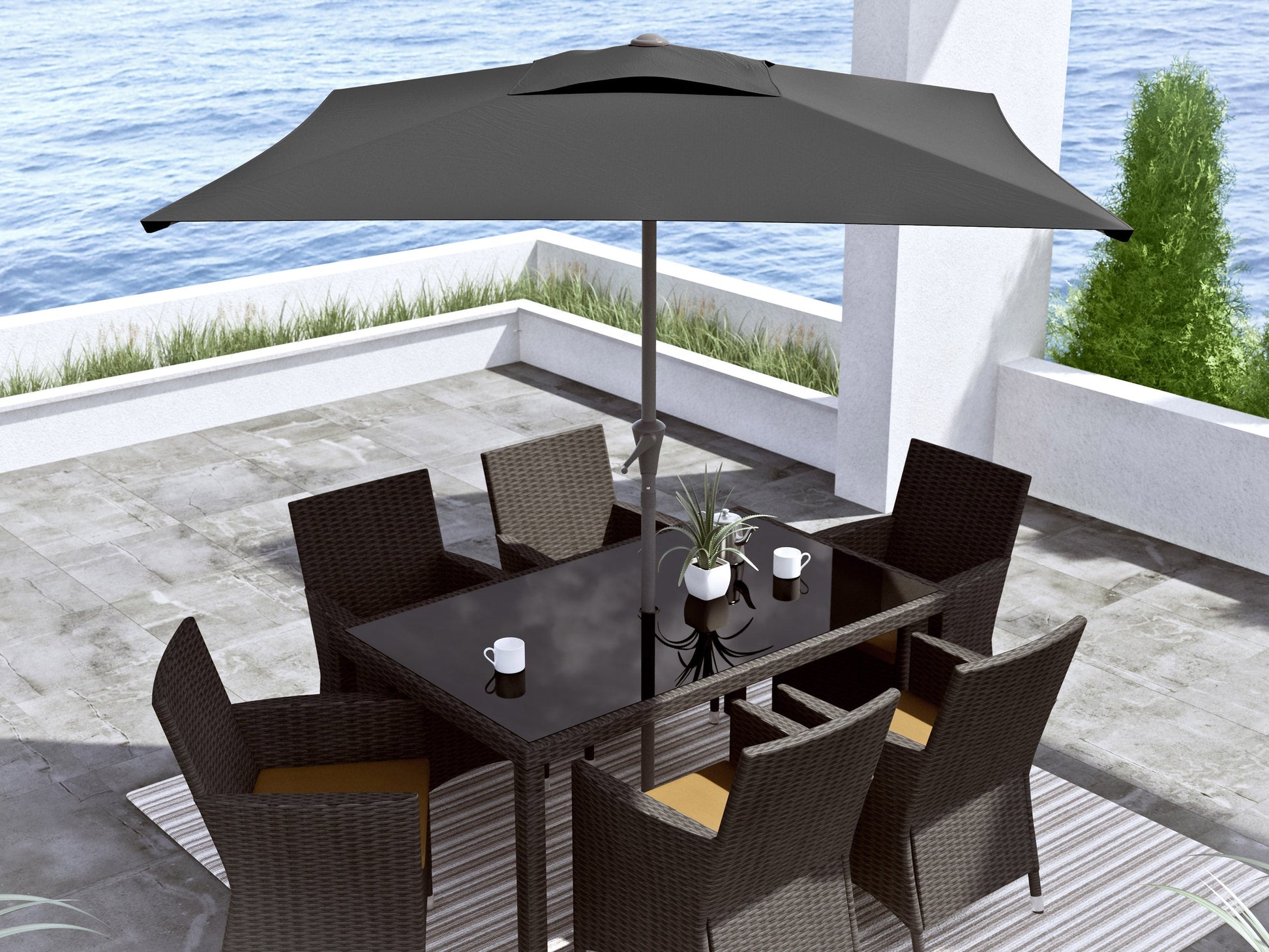 corliving dark grey patio umbrella stand Square Patio Umbrella