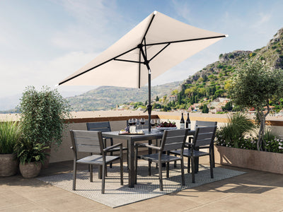 warm white square patio umbrella, tilting 300 Series lifestyle scene CorLiving#color_ppu-warm-white